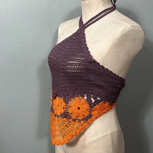 ZARA Halter Knit Top Crochet Look size L - Picture 4 of 8